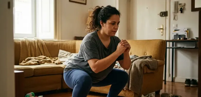 Como emagrecer sem ter tempo para fazer exercícios? Mulher treina em casa