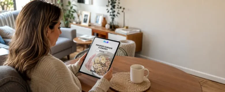 Mulher segura em ebook de receitas de pequeno almoço rápido e fácil, elaborado por nutricionista com cédula profissional 5266N